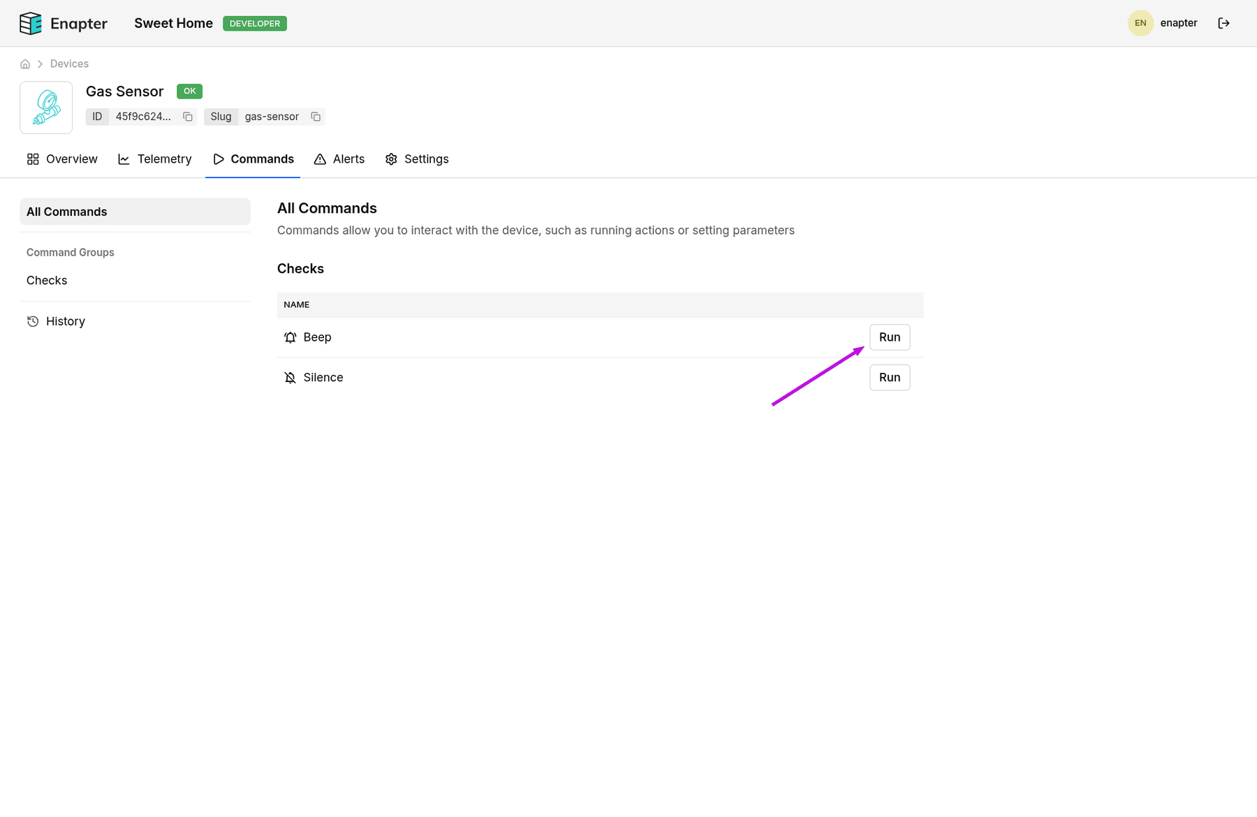 Sensor commands